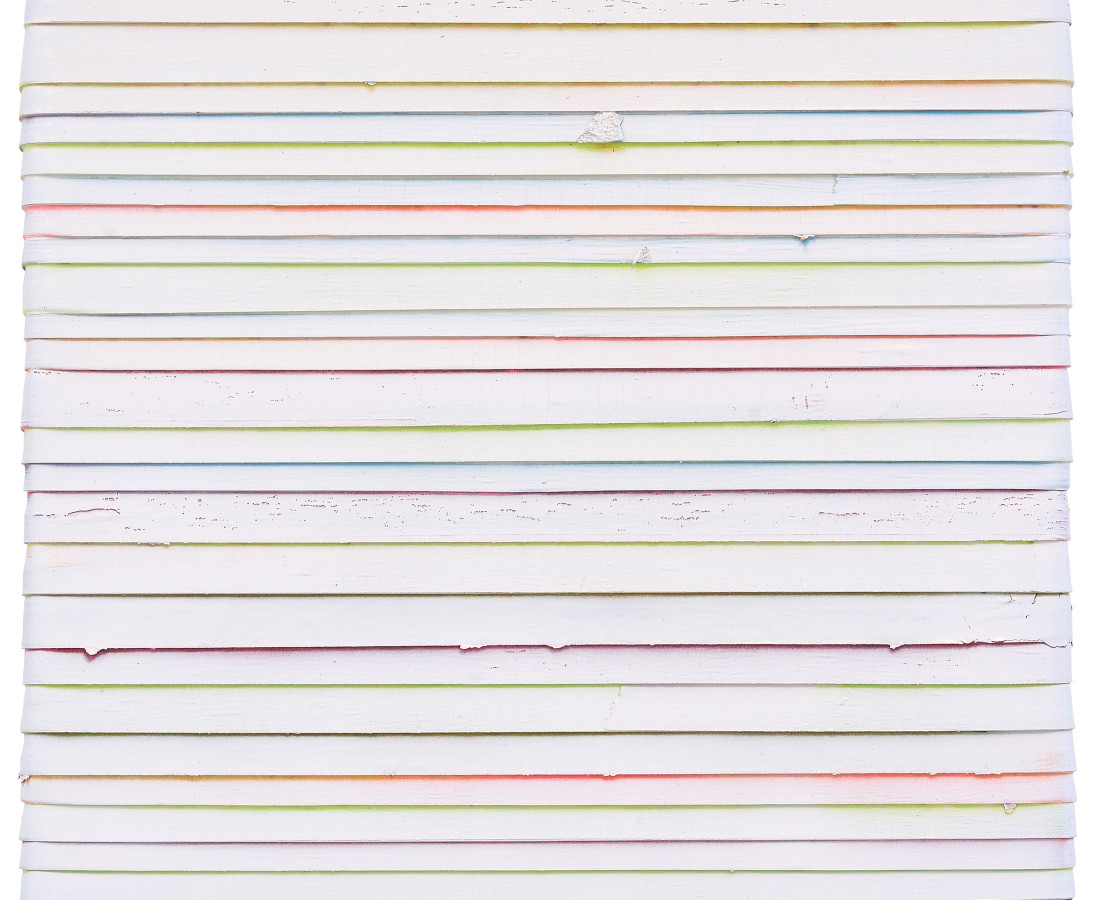 Paolo Bini: White, 2015, 30 x 30 cm, acrilico su nastro carta su tela