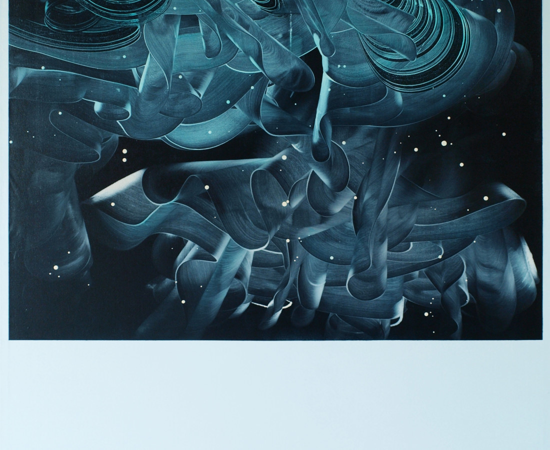 Patrick Tabarelli: Torque turquoise, 2012, 150 x 120 cm olio, alchidico, gel acrilico su lino