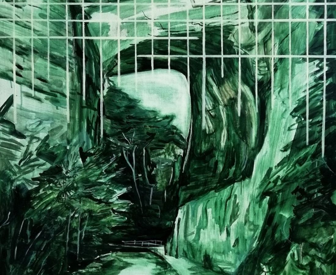 Lucy Smallbone, Green Grid, Oil on board, 80 x 60 cm, 2018