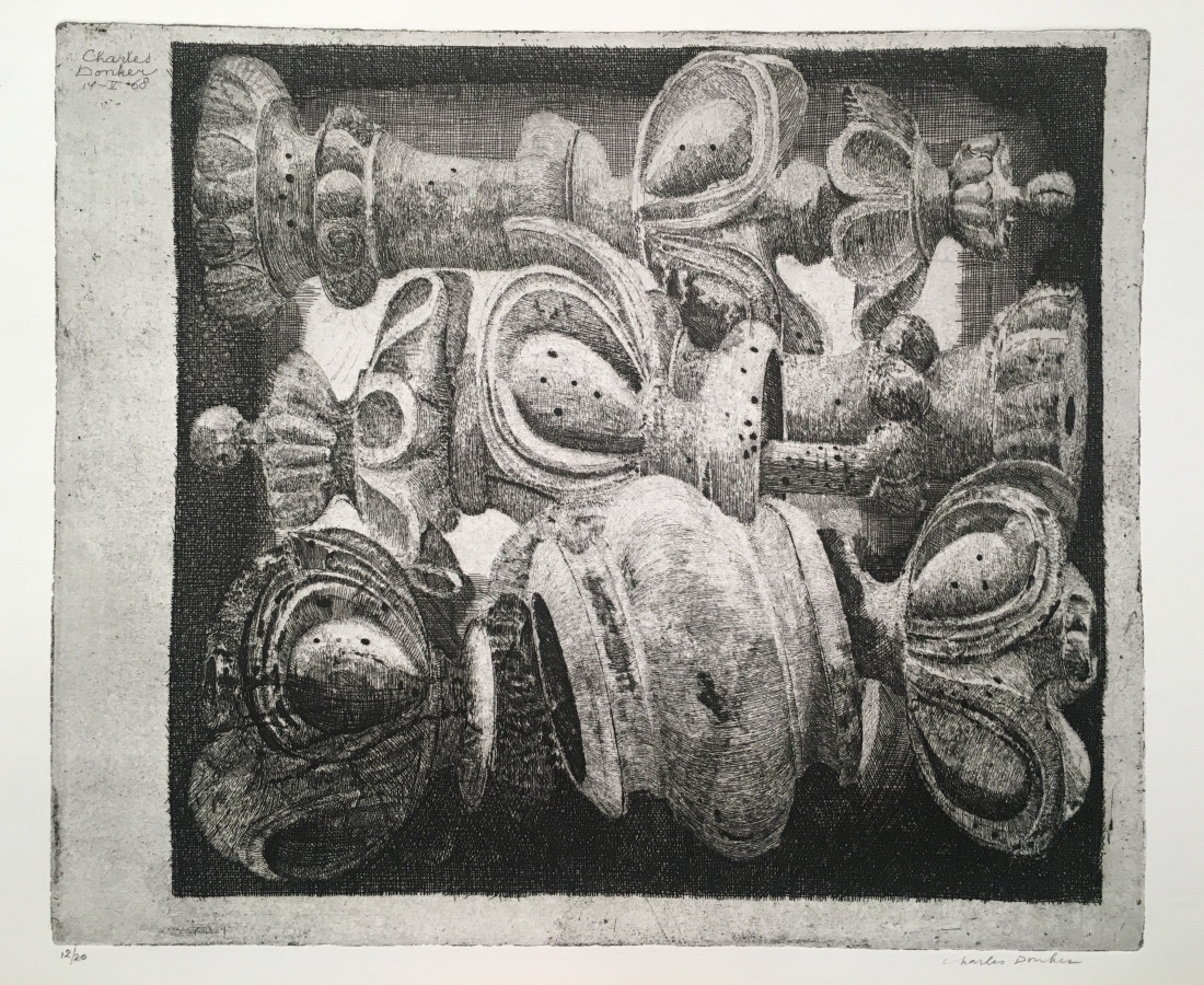 Charles Donker, Ornamenten : Houten schaakstukken met wormgaatjes (Ornements : Pièces d'échec en bois trouées par des vers), 1968