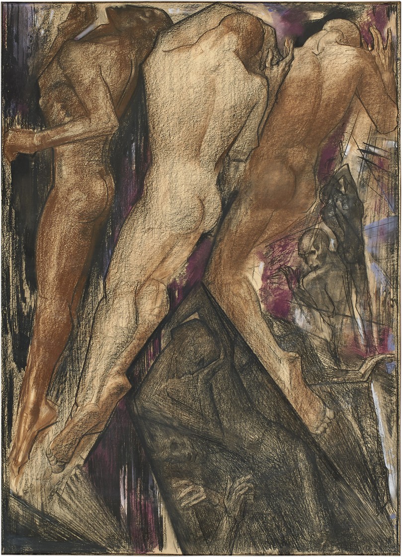 Willem van Konijnenburg Praedestinatie (Dance of Fate), 1918 black and colored chalk on paper 47 ½ by 31 ½ inches (120 by 80 cm.) signed with the artist initials and dated:‘WAvK 1918’