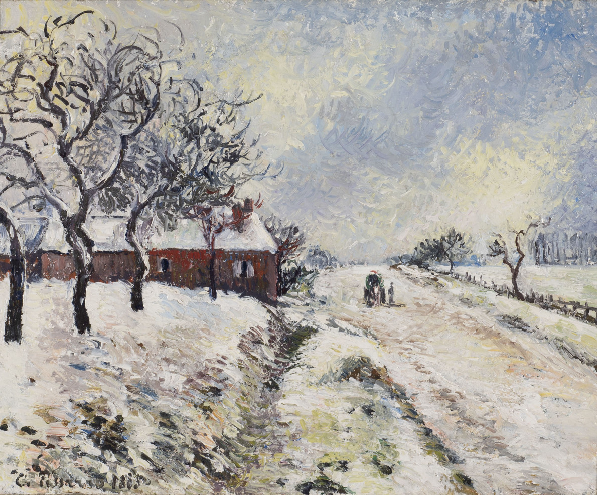 Camille Pissarro, Route enneigée avec maison, environs d'Eragny, 1885