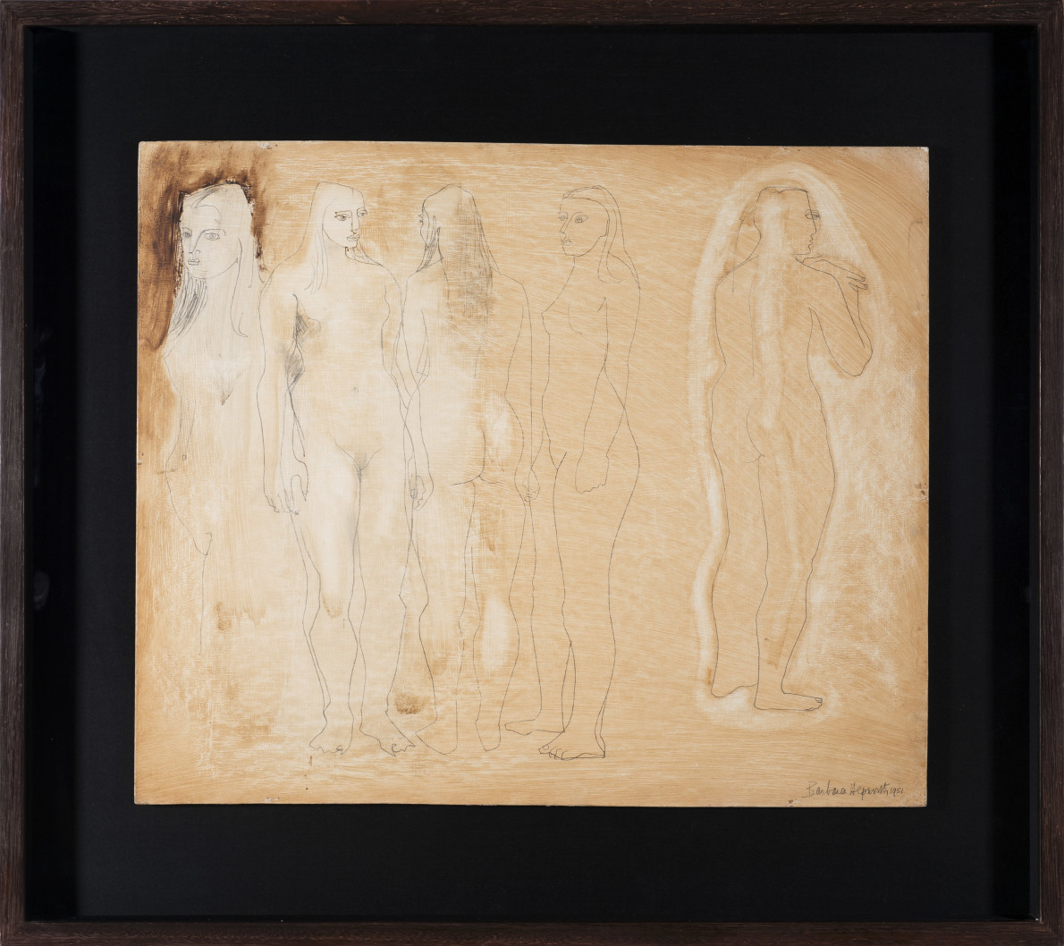 Barbara Hepworth, Group of Figures and Head (Burnt Umber), 1951