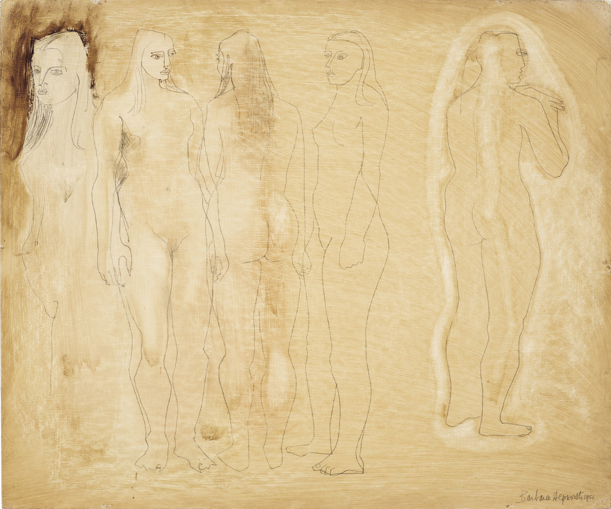 Barbara Hepworth, Group of Figures and Head (Burnt Umber), 1951