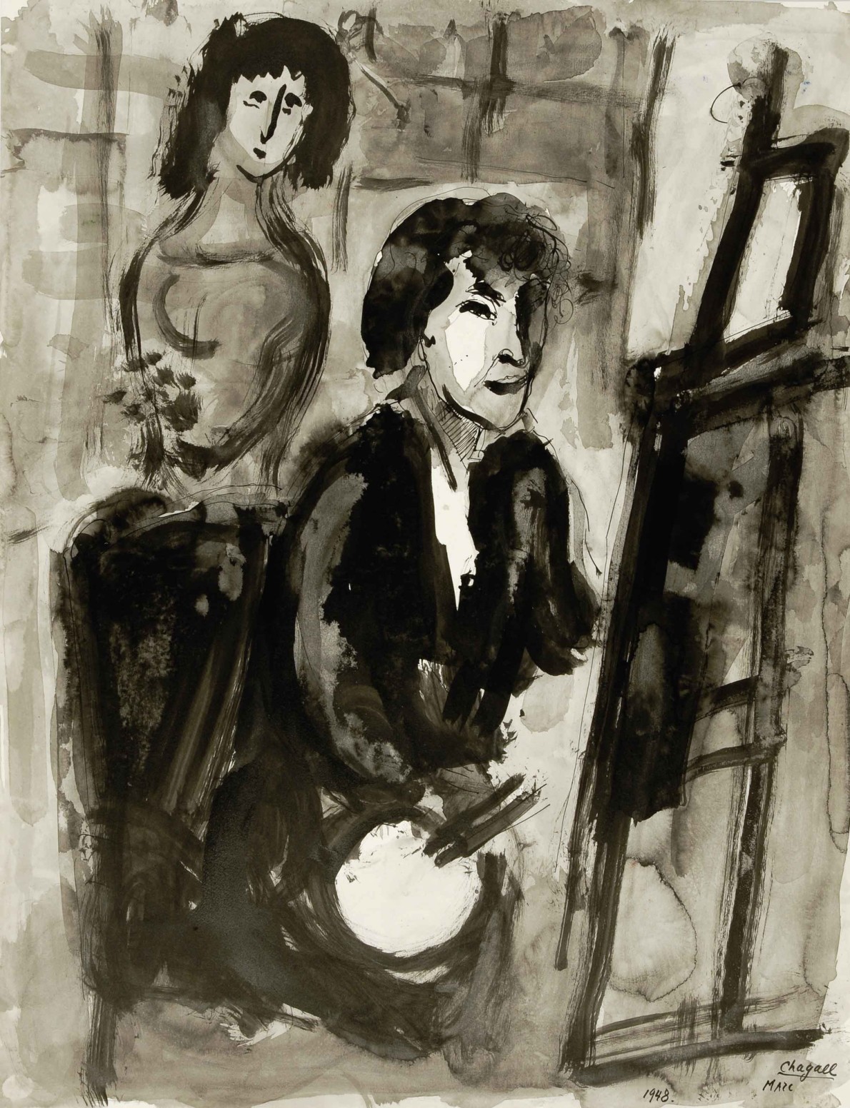 Marc Chagall, Le Peintre au chevalet, 1948