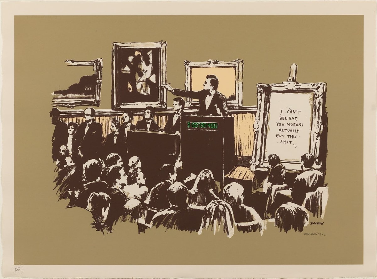 額装 バンクシー 模写「BANKSY」手描きの油彩画 サインあり 鑑定