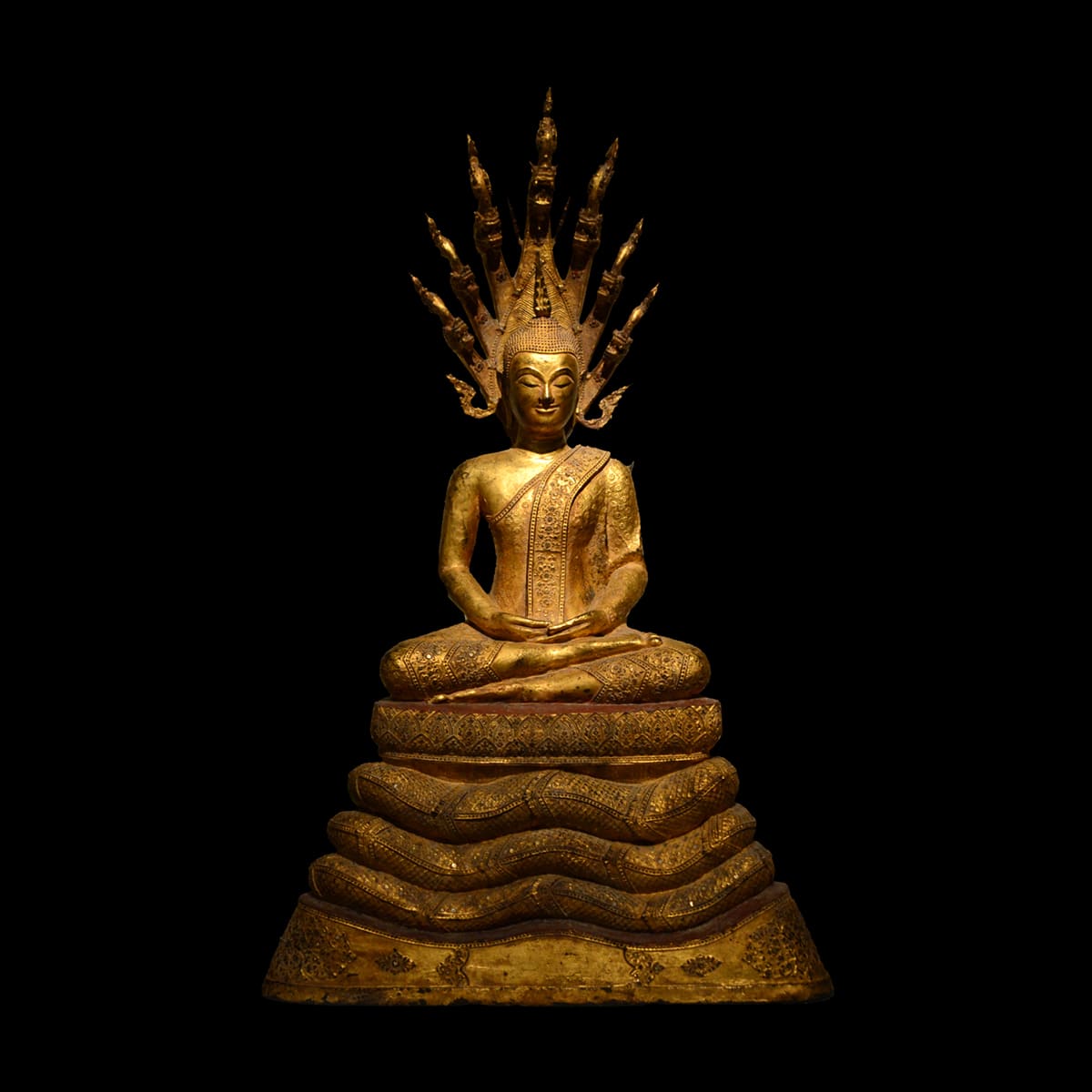 Large Thai Gilt Rattanakosin Sitting Buddha Statue - 19th Century