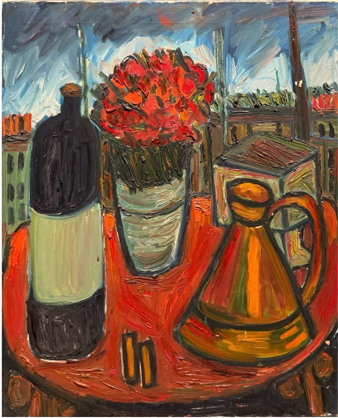 Still life with bottle and kettle
