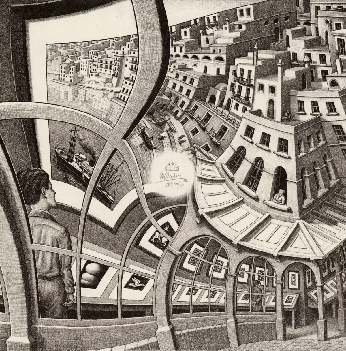 エッシャー Escher　リトグラフ『版画のギャラリー』アクリル板画　1956年 エッシャー Escher リトグラフ『版画のギャラリー』アクリル板画