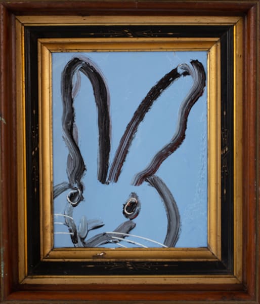 Hunt Slonem Untitled Black And White Bunny On Blue 2018