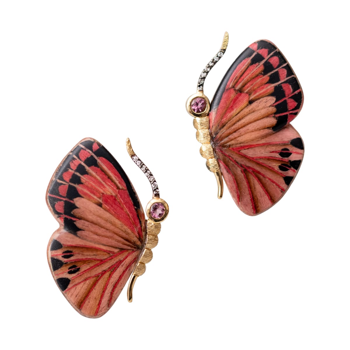 Pink Tourmaline Marquetry Butterfly Earrings, 2024