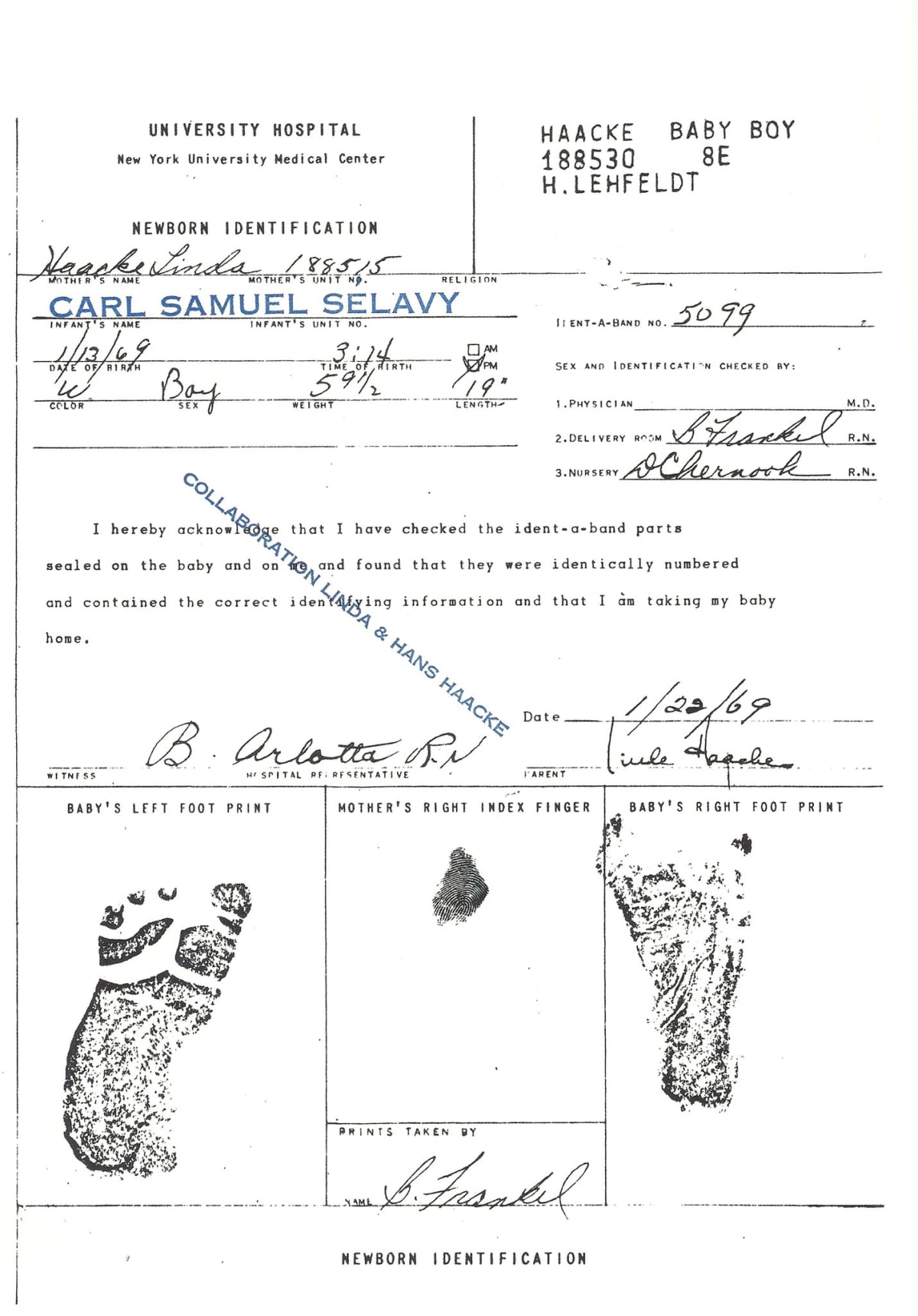 Hans HAACKE, Birth Certificate of My Son (collaboration Linda & Hans Haacke), 1969