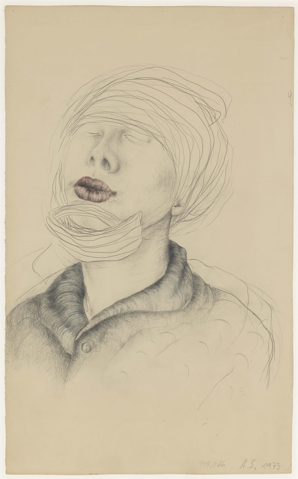Annegret SOLTAU o.T. (mit Verband) / Untitled (with bandage), 1973 Pencil and crayon on paper Image size: 50 x 37 cm
