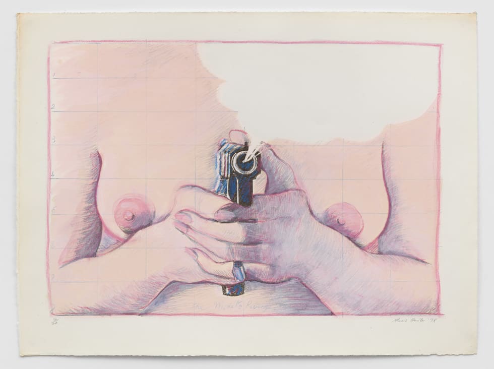 Alexis HUNTER The Model’s Revenge, 1978 Crayon, watercolour and lithograph on paper, unique 57 x 77.5 cm
