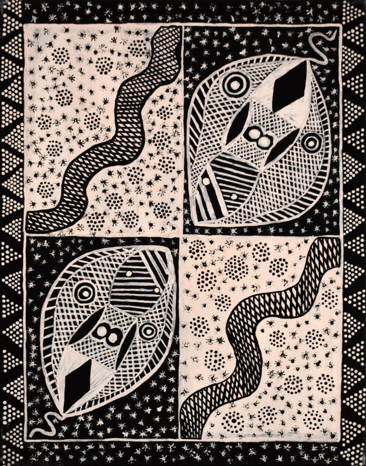 Samuel Scrubby Mantuwunjini (Dugong) amintiya jilamara natural ochres on canvas 70 x 90 cm