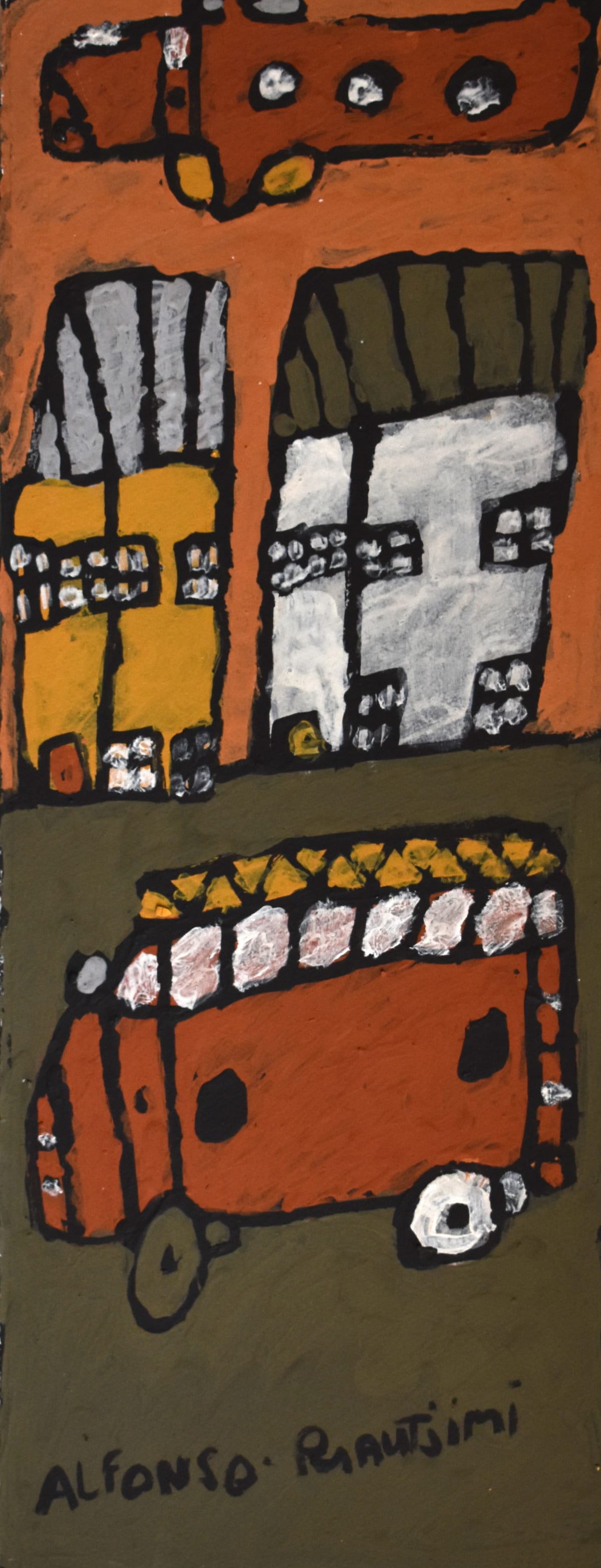 Alfonso Puautjimi, Red Plane, Two Houses & Bus, 2019