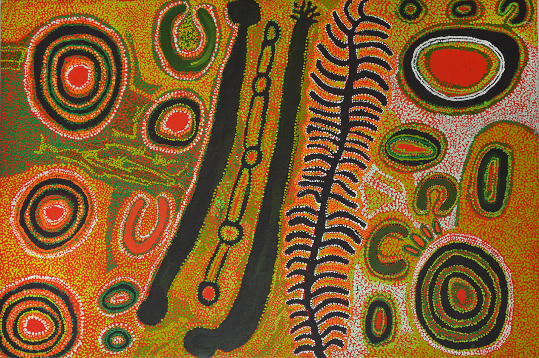 Iyawi Wikilyiri Kaliny-kalinypa acrylic on linen 100 x 150 cm