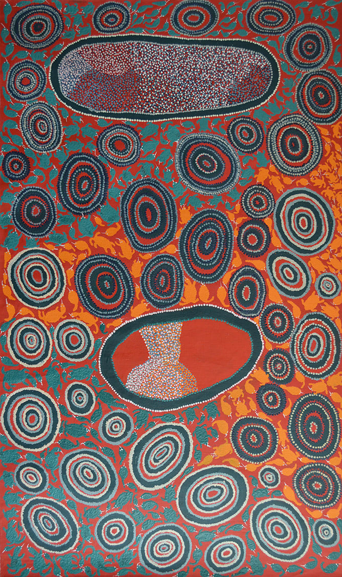 Tjampawa Stevens Piltati acrylic on linen 200 x 120 cm