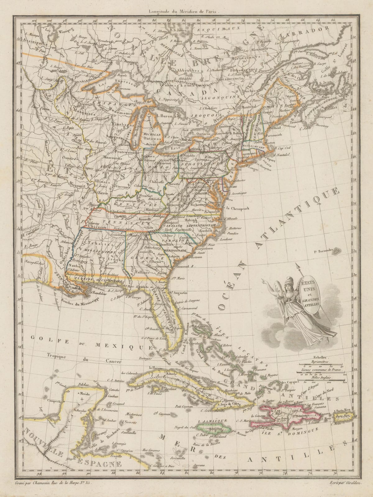 c. 1819 Tardieu map of Mexico, Western USA and Caribbean