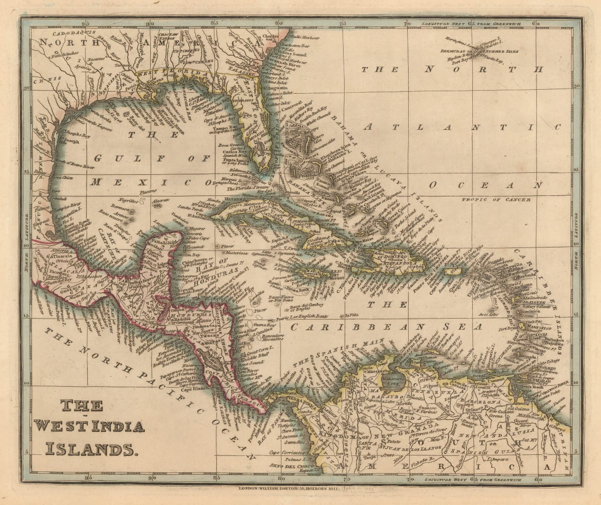 c. 1819 Tardieu map of Mexico, Western USA and Caribbean