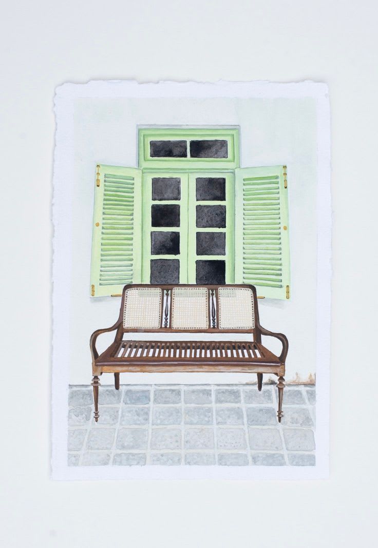 Sri Lankan Artisan Reading Chair and Wonky Green Shutters, 2020