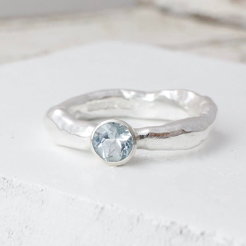 Marsha Drew Rockpool Rustic Ring with Small Aquamarine Whitewater Contemporary