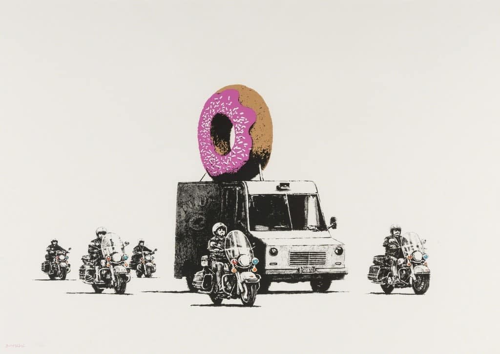 Banksy Donuts (Chocolate & Strawberry) Print meaning and for sale