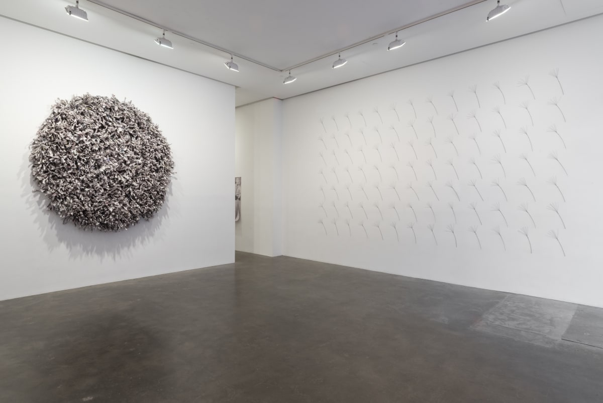 Installation view of Maren Hassinger sculpture exhibited at Susan Inglett Gallery