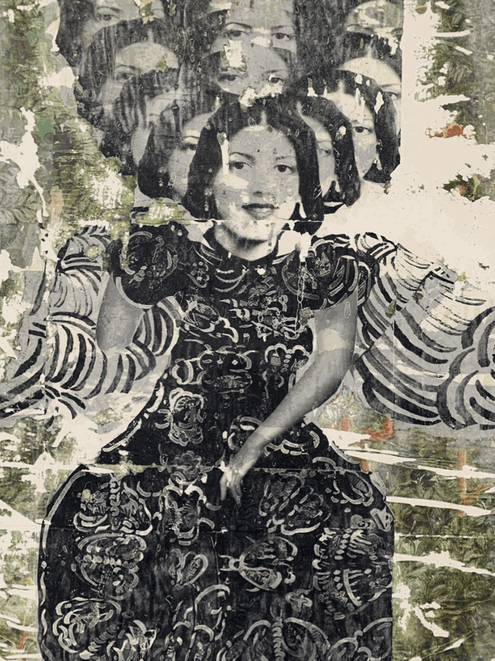 Mohammad Barrangui, Play in Edinburgh City Square (detail). Reverse print onto treated paper. Wall installation, unique. 303 x 336 cm. 2022