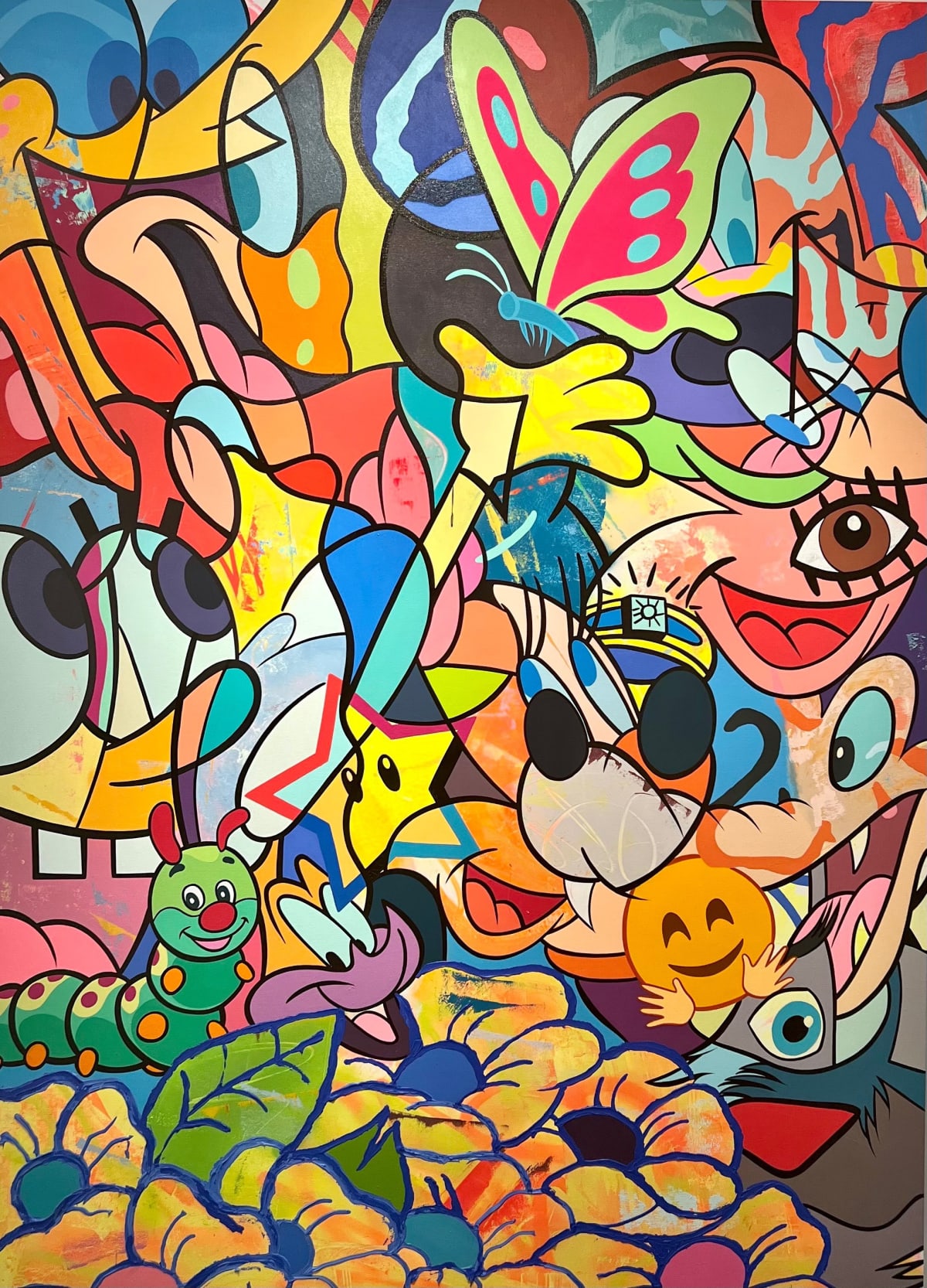 Timmy Sneaks colorful pop art painting that features Spongebob as well as many other references.