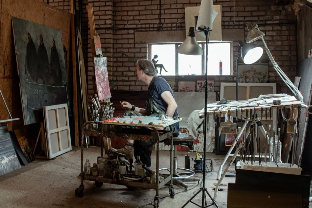 Artist Gordon Wilson at work in his studio