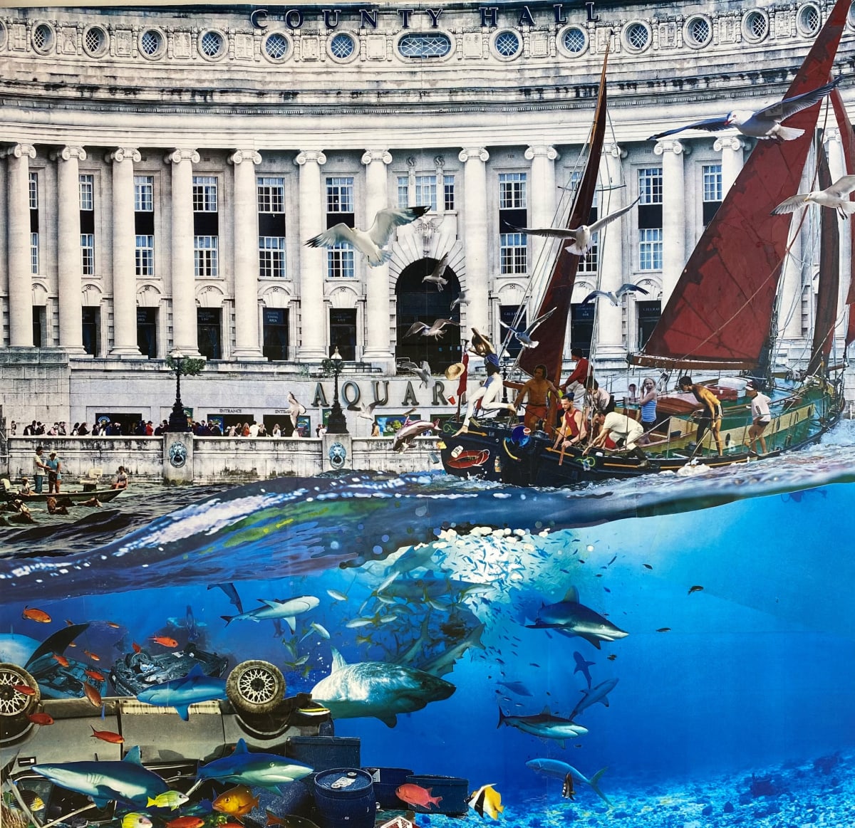 David Mach, Thames Water, photograph and collage on board, 100 x 100 cm, 2024
