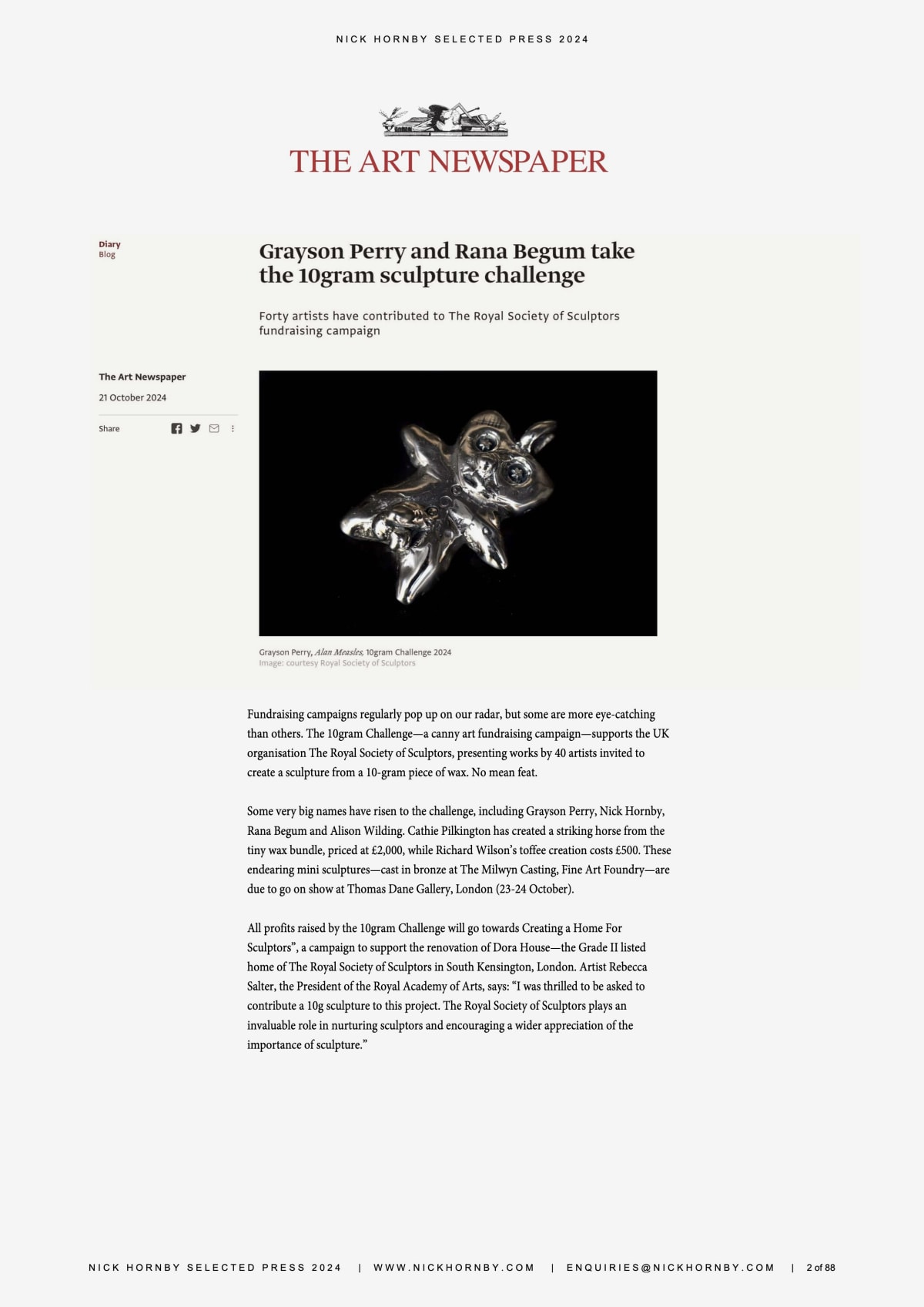 The Art Newspaper: Grayson Perry and Rana Begum take the 10gram sculpture challenge