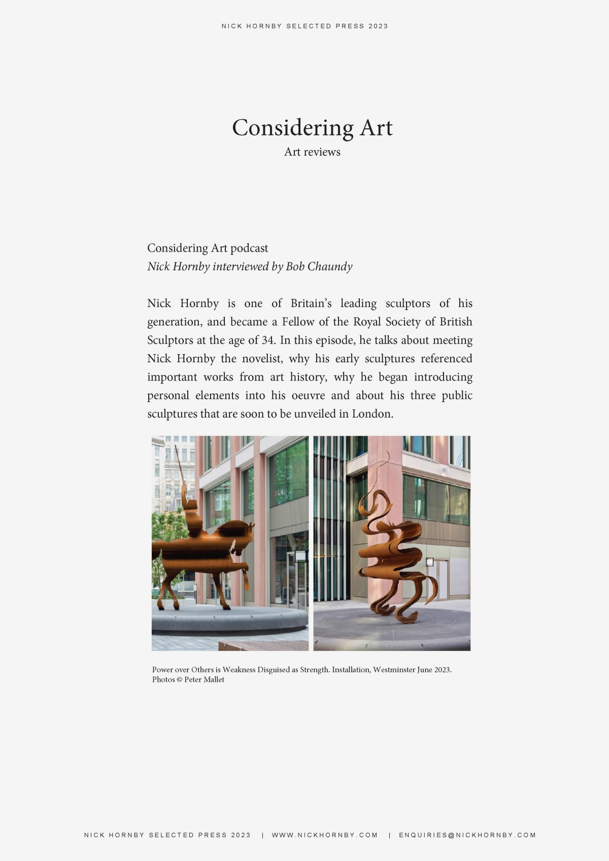 Considering Art Podcast: Nick Hornby Sculptor – Bob Chaundy