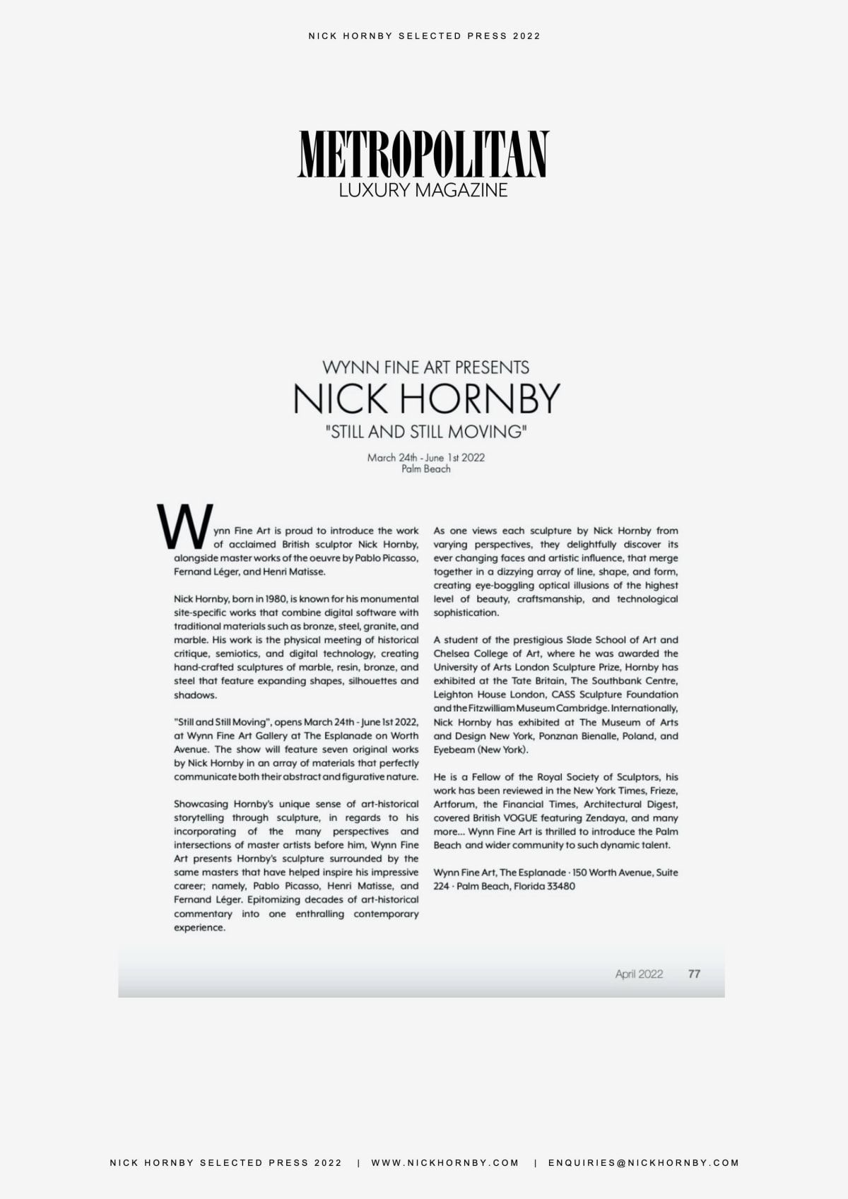 Wynn Fine Art Presents Nick Hornby