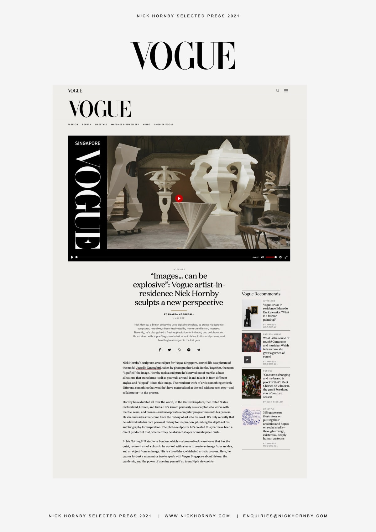 Vogue: Nick Hornby sculpts a new perspective – Amanda McDougall