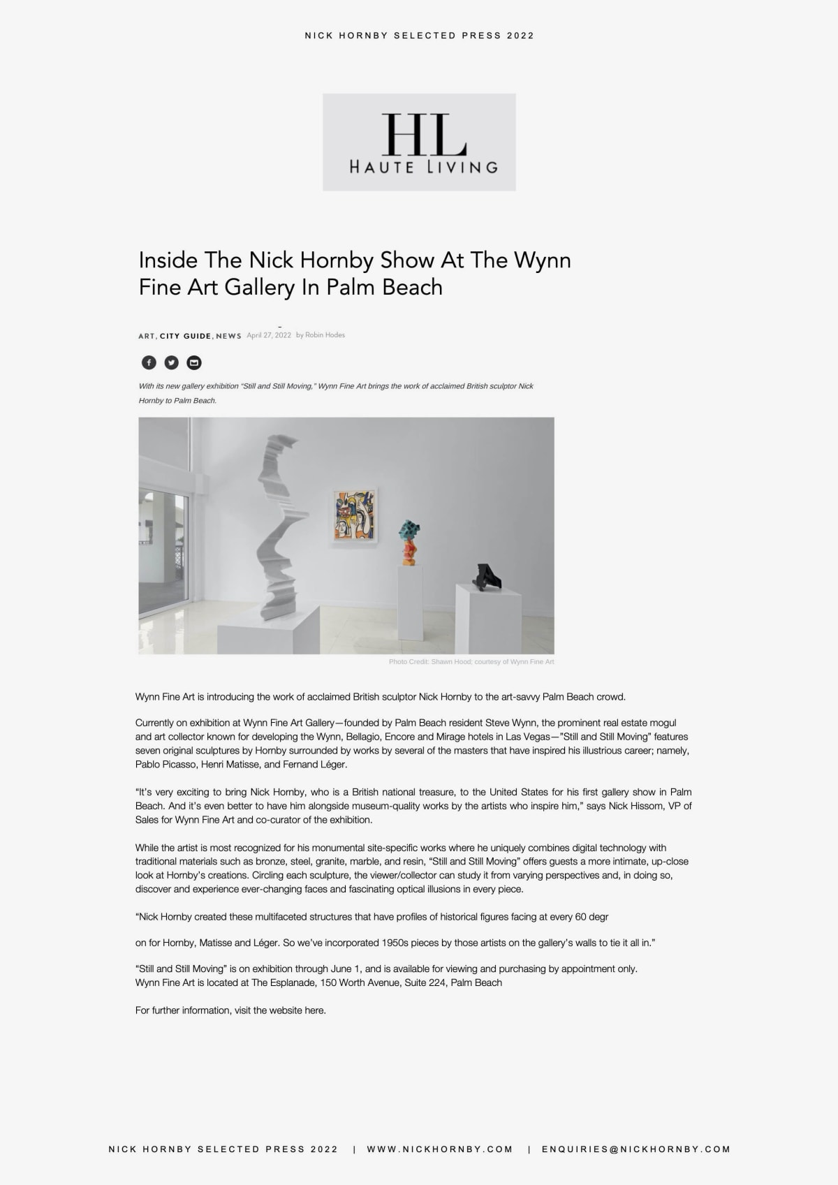 Haute Living: Inside Nick Hornby’s “Still and Still Moving” – Robin Hodes