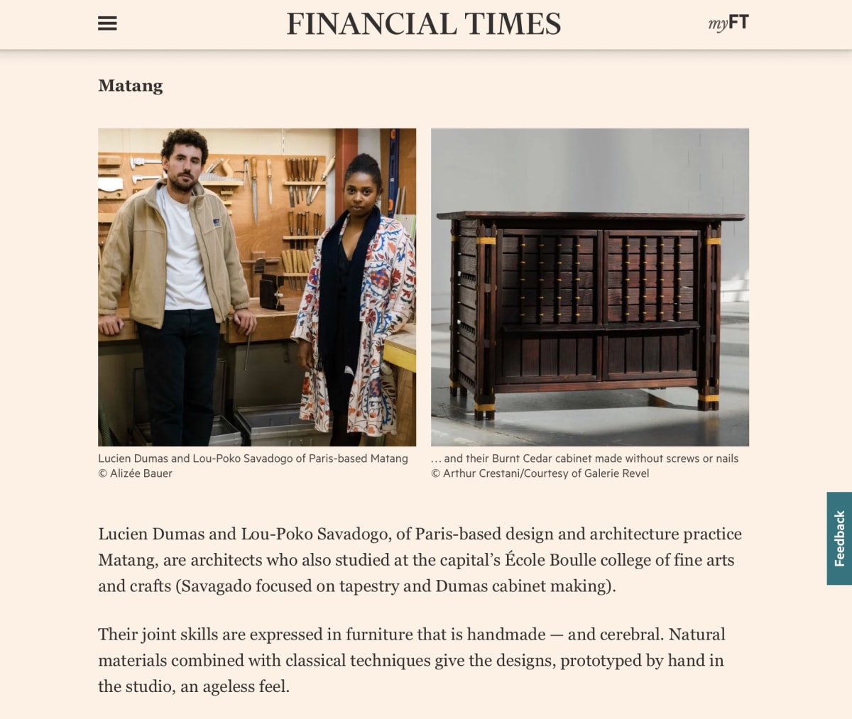 MATANG featured among the 23 furniture makers to watch in 2023 by the Financial Times.