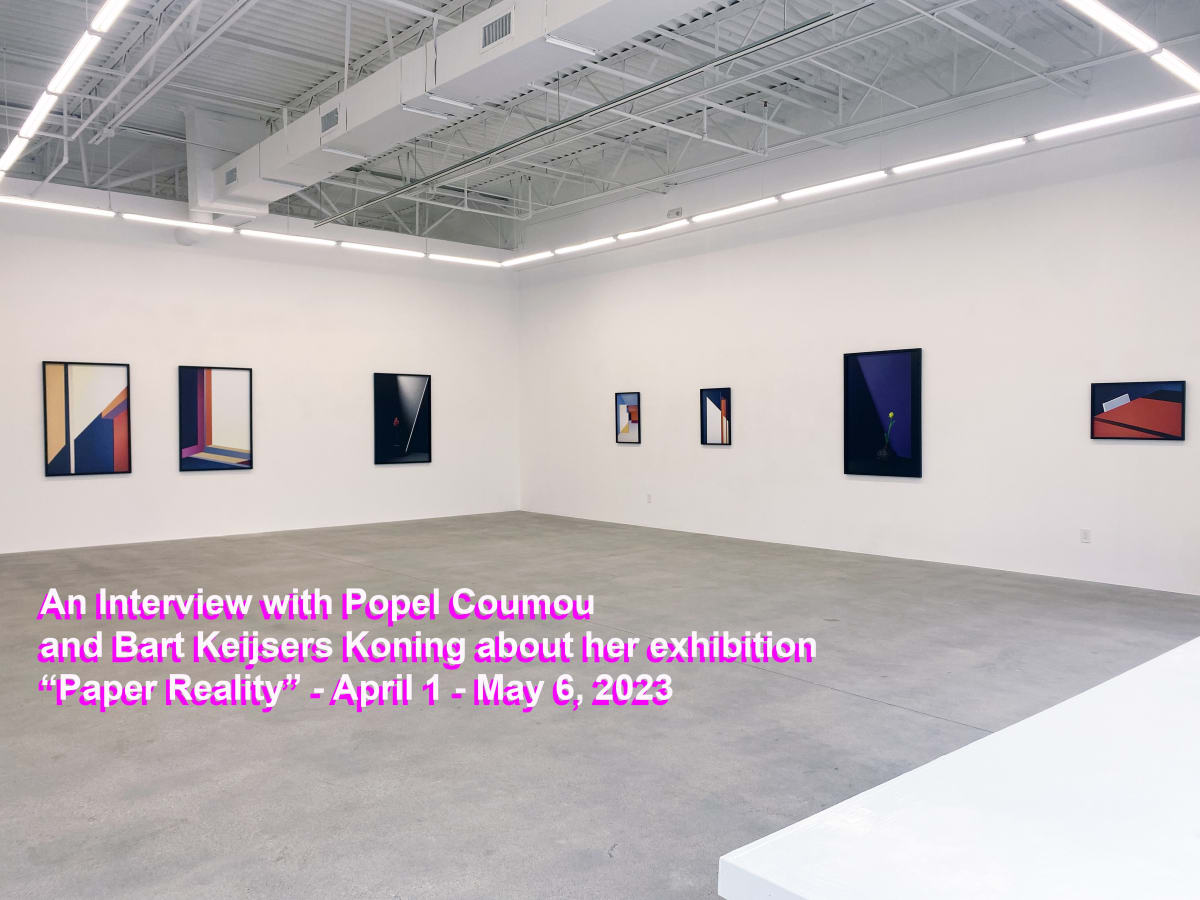 title of interview over installation view of the exhibition