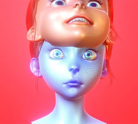 virtual head with mask on red background