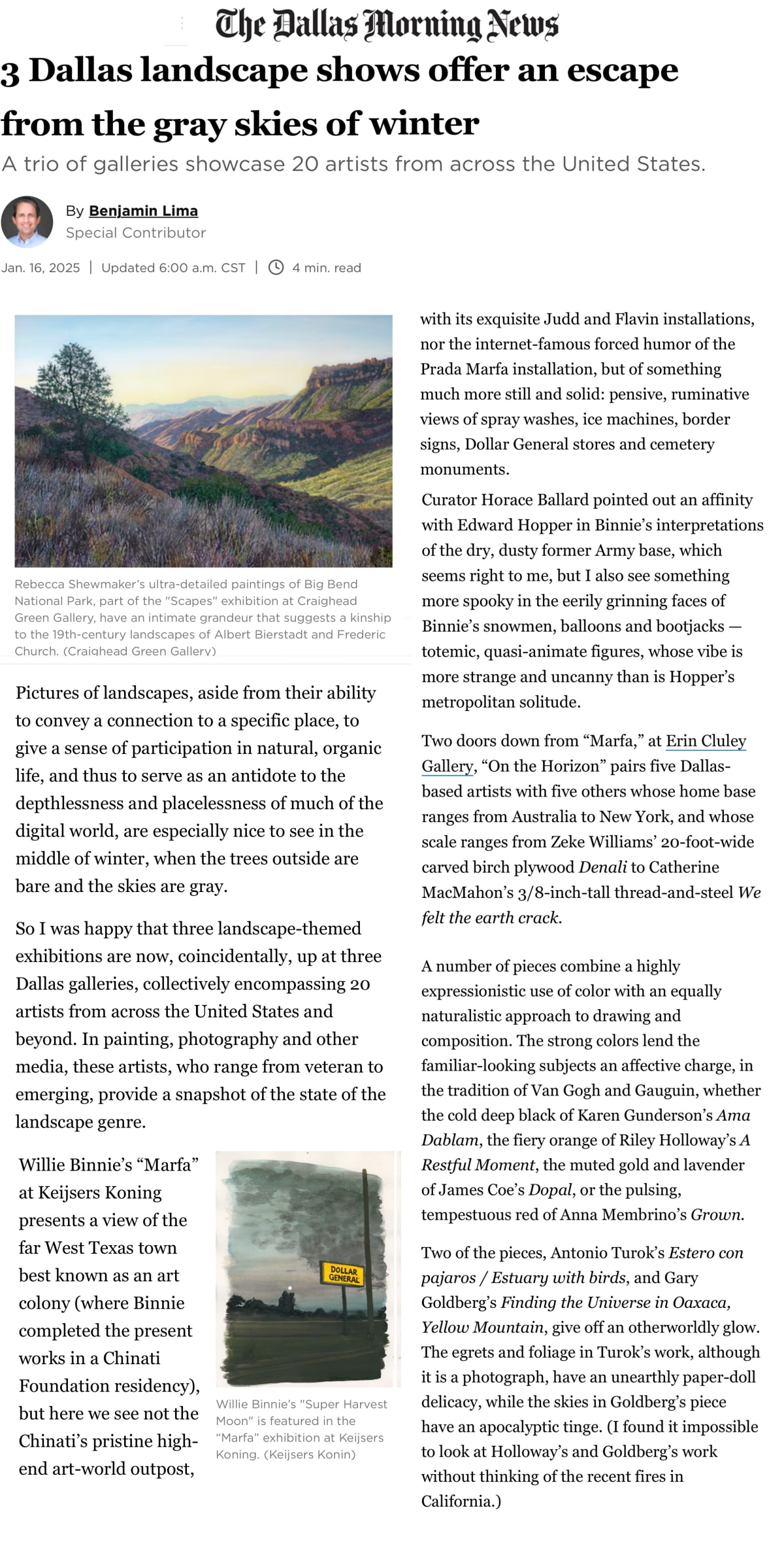 Dallas Morning News art section article