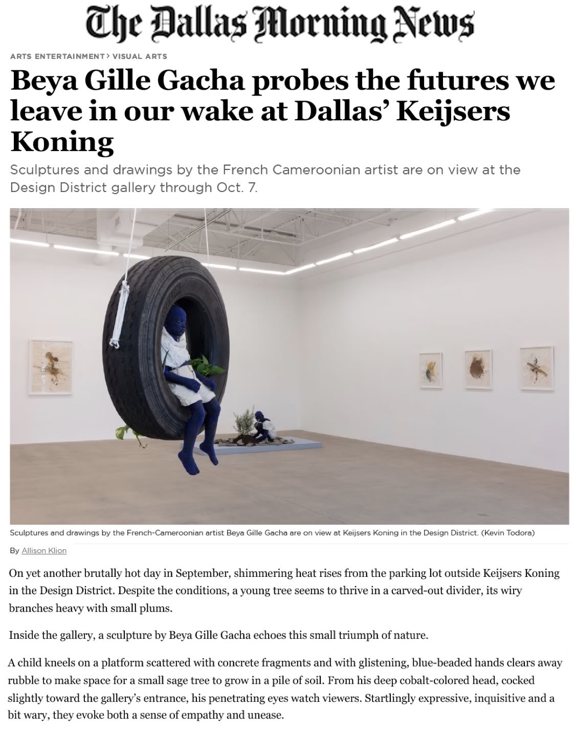 page featuring the article in the Dallas Morning News
