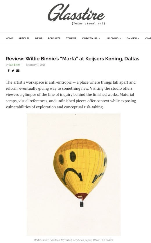 front page of Glasstire art review