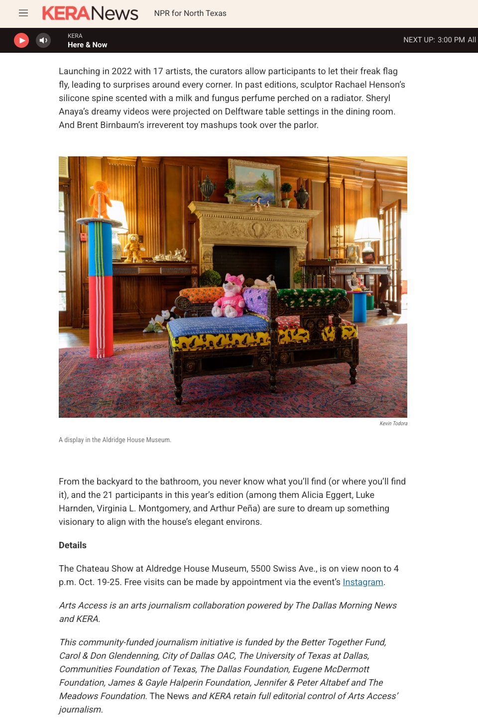 article in KERA with Brent's installation