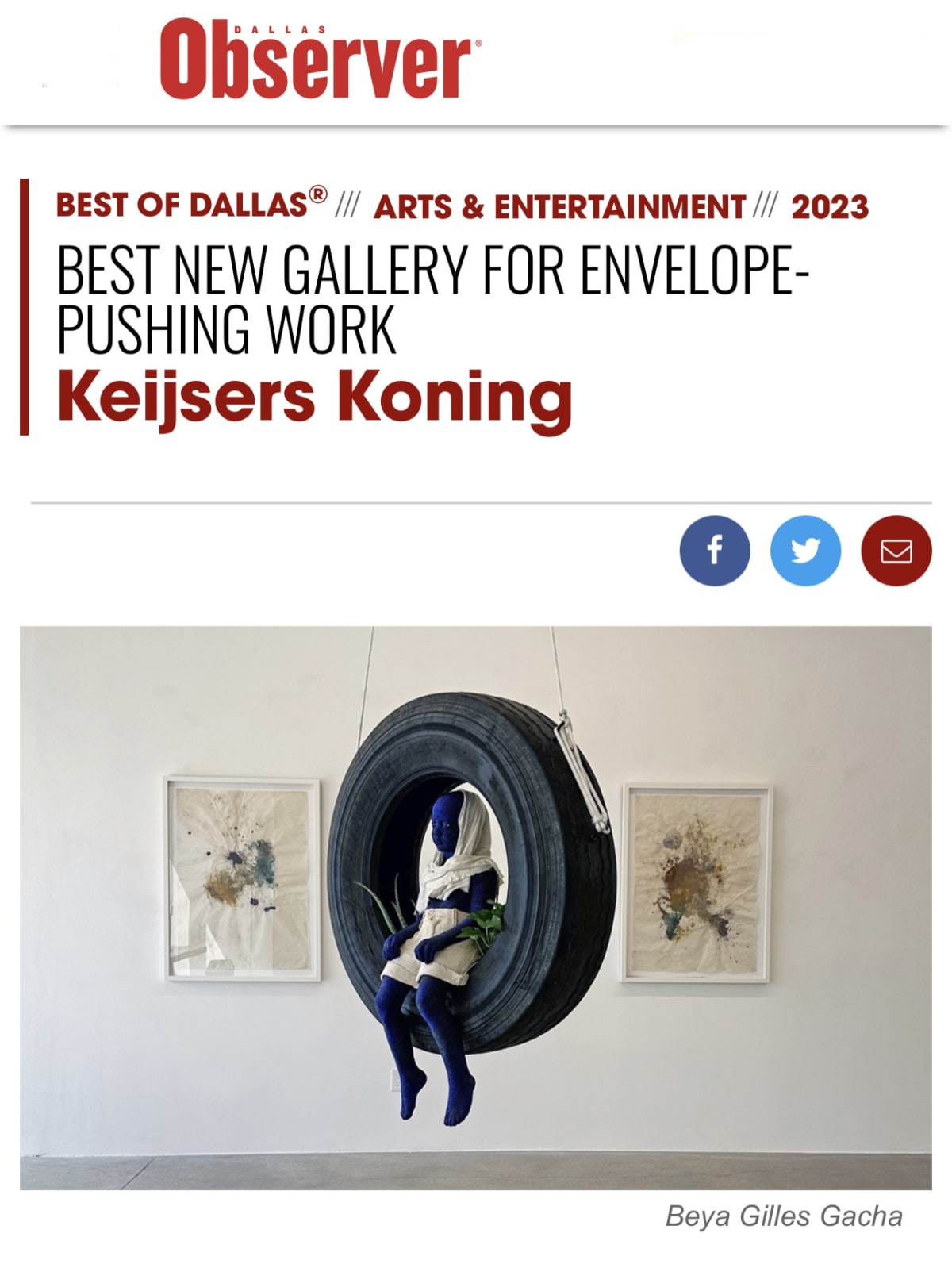 article front page of Dallas Observer with Gallery installation view