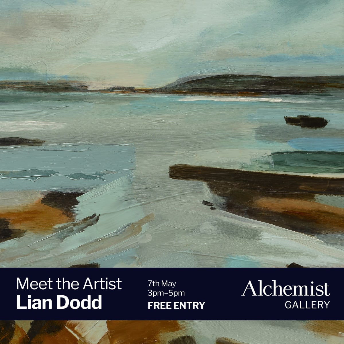 exhibition poster for Capturing the Firth, Lian Dodd, featuring Across The Way by the artist