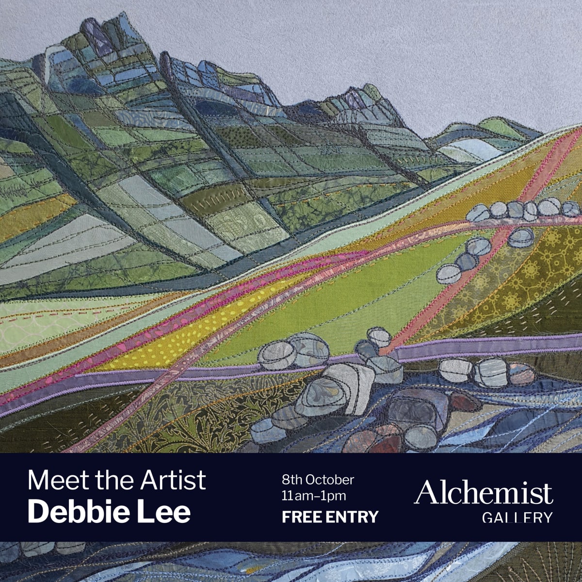 exhibition poster for The View From Where I Stand, Debbie Lee, featuring Liathach Lines by the artist