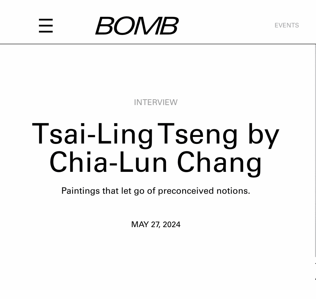 BOMB Magazine Interview with Tsai-Ling Tseng