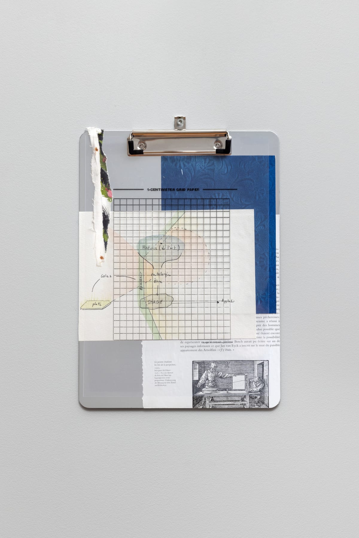 Feuillage. 2023. Document-holder, cyanotype, watercolour, documents. 31,5 x 22,5 cm. (Ph. Romain Darnaud; Court. l'artiste et lilia ben salah gallerv).