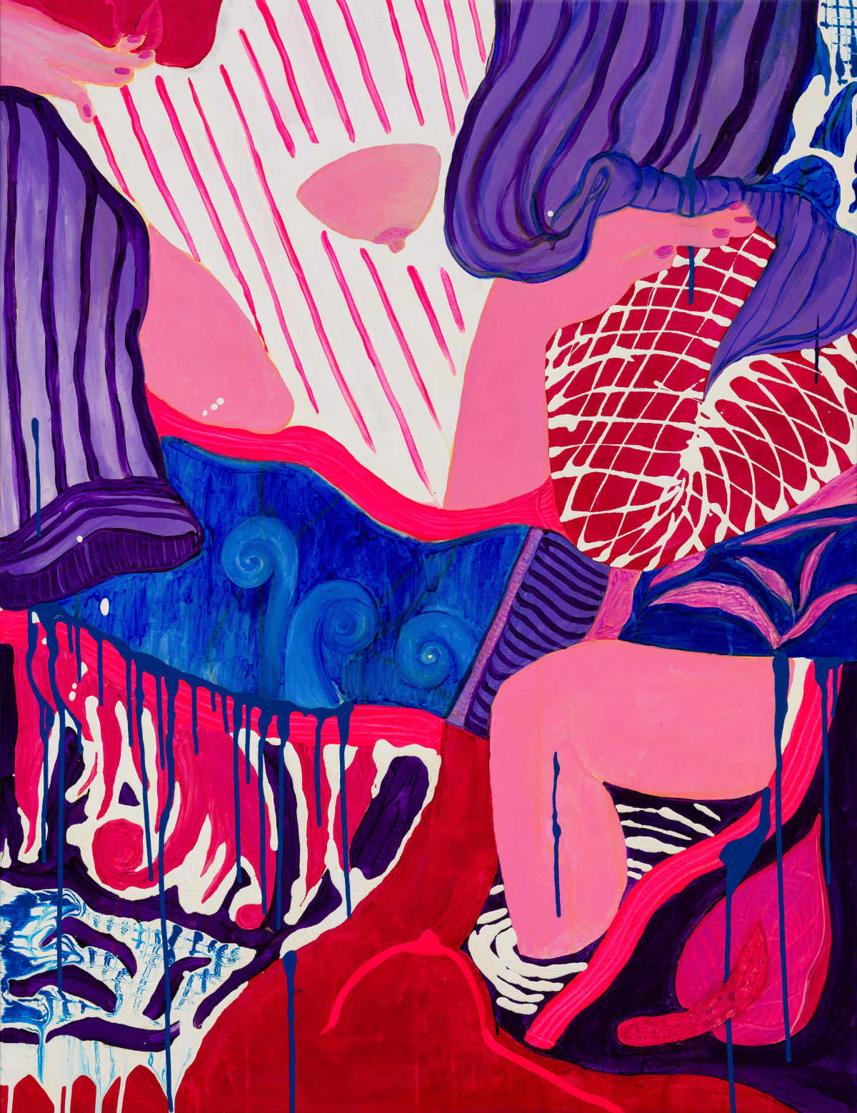 Zoulikha Bouadbellah. Jeu de jambe III. 2023. Acrylic and lacquer on canvas. 122 x 94 cm. Photography by Romain Darnaud. Image courtesy of the artist and lilia ben salah